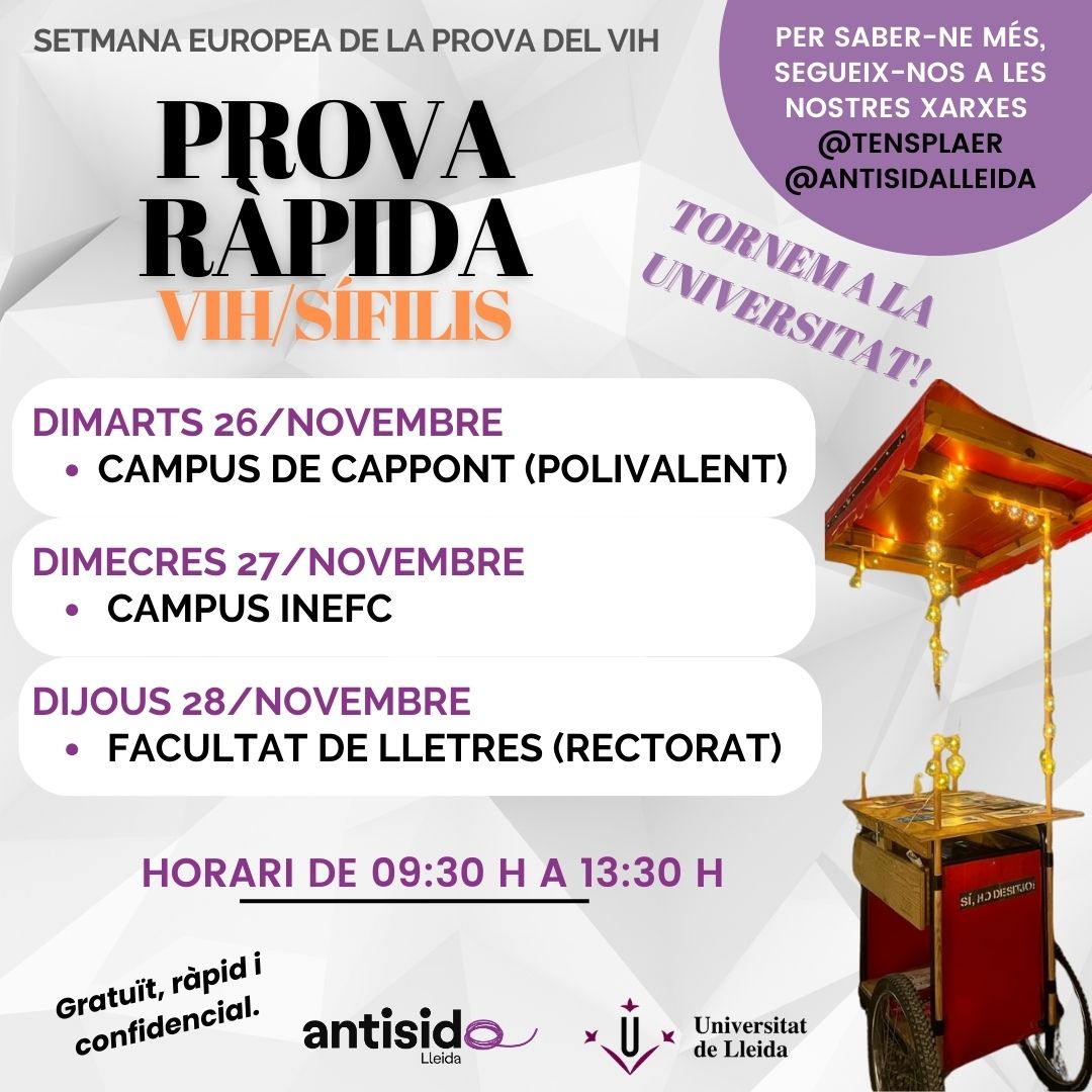 Proves de VIH, a càrrec de l'Associació Antisida Lleida Proves de VIH, a càrrec de l'Associació Antisida Lleida