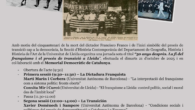 Jornada: 50 anys desprès. La fi del franquisme i el procés de transició a Lleida