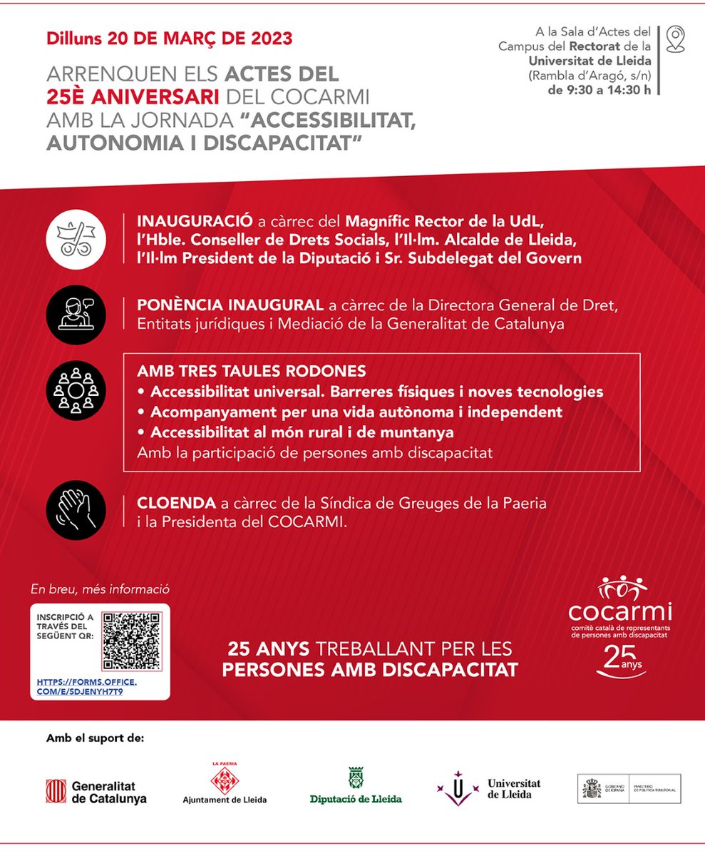 Jornada de Commemoració del 25è aniversari del COCARMI: Accessibilitat, autonomia i discapacitat.