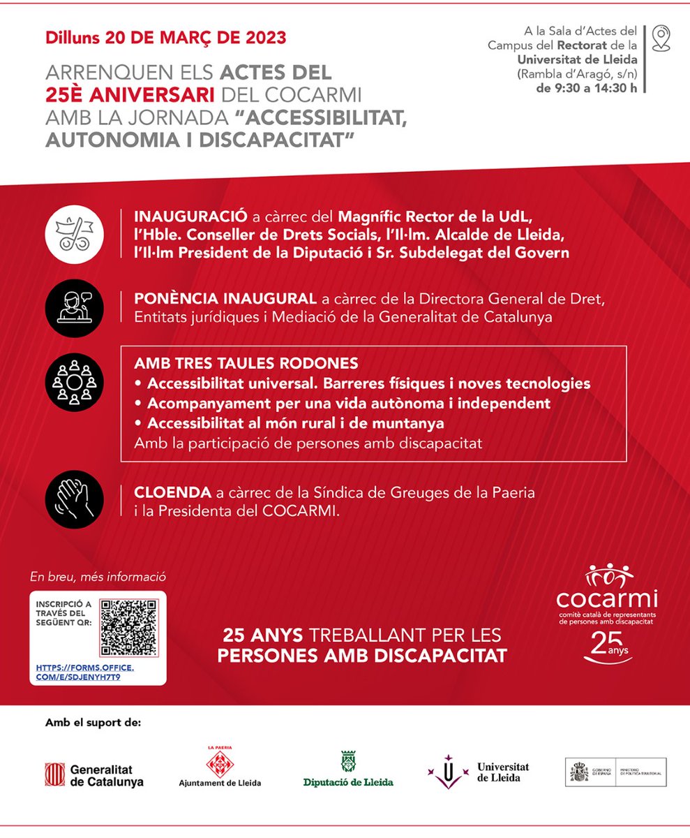 Jornada de Commemoració del 25è aniversari del COCARMI: Accessibilitat, autonomia i discapacitat. Jornada de Commemoració del 25è aniversari del COCARMI: Accessibilitat, autonomia i discapacitat.
