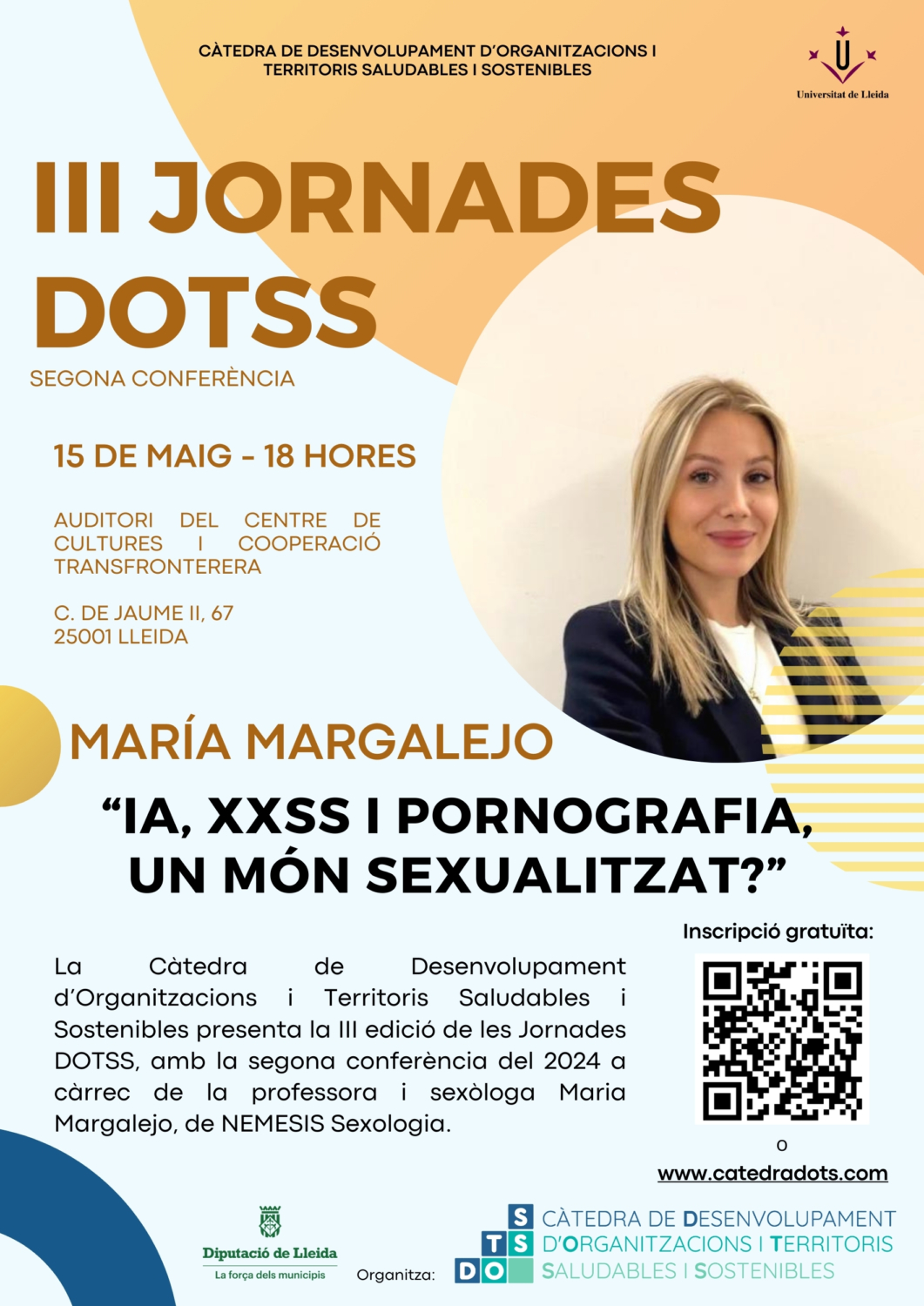 Conferència: IA, XXSS i pornografia, un món sexualitzat?, a càrrec de la professora i sexòloga María Margalejo