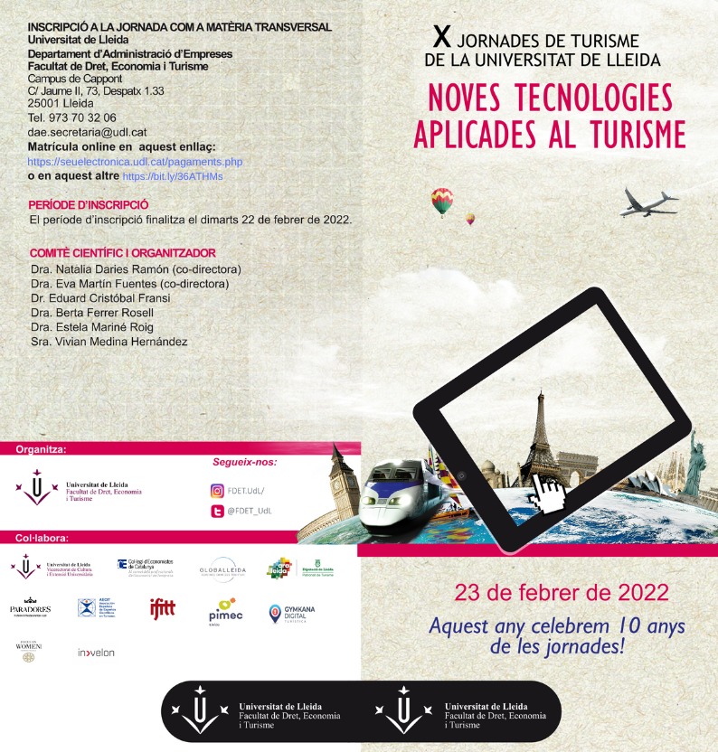 X JORNADES DE NOVES TECNOLOGIES APLICADES AL TURISME Jornades Turisme UdL 2022
