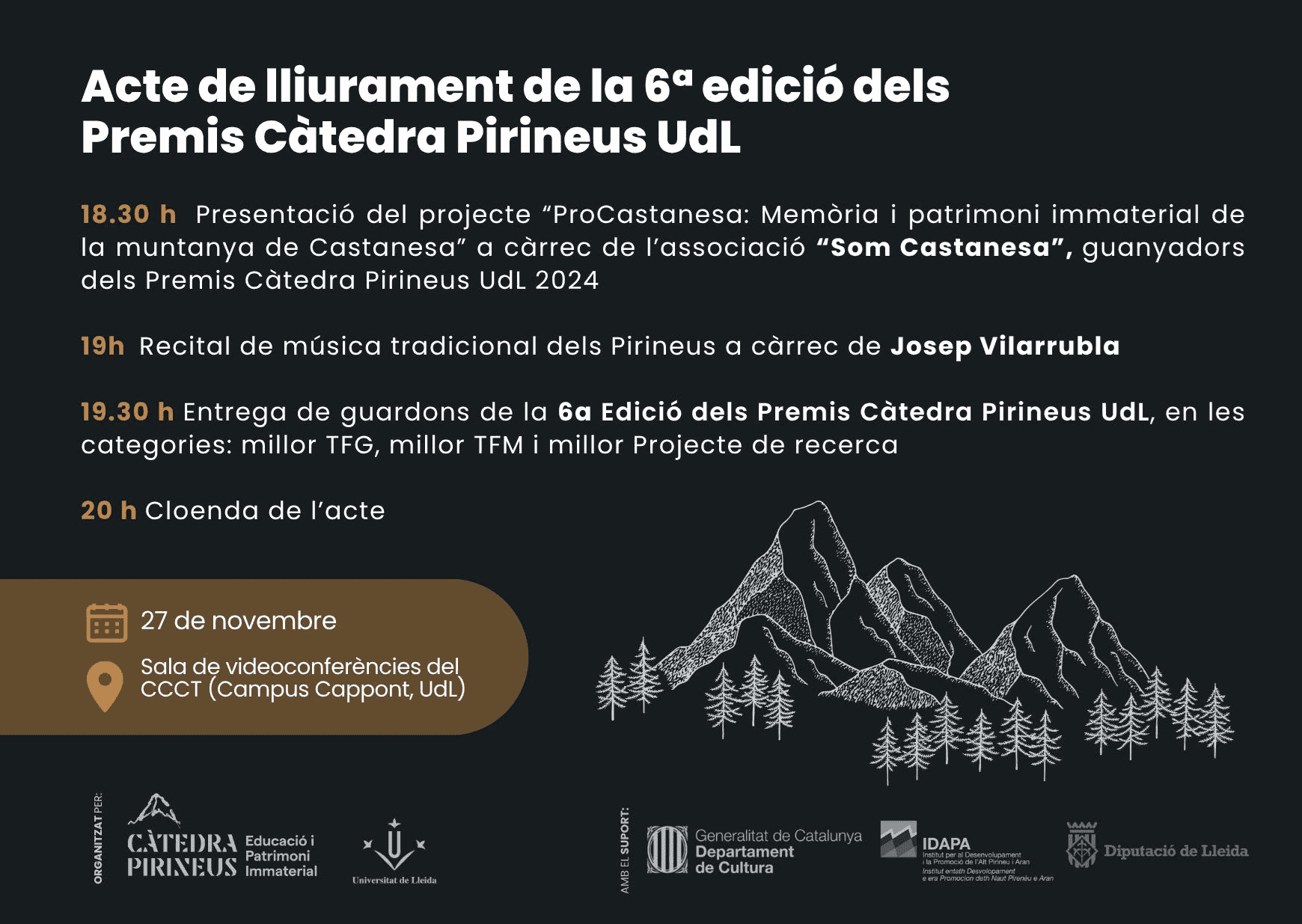 Acte de lliurament de la 6a edició dels Premis Càtedra Pirineus UdL