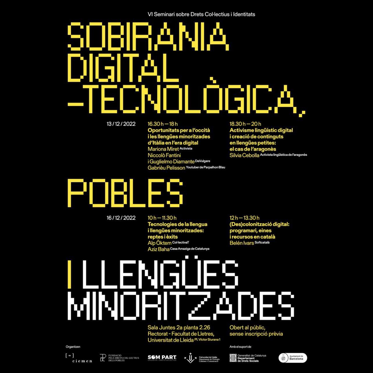 VI Seminari sobre Identitats i Drets Col·lectius: Sobirania digital-tecnològica, pobles i llengües minoritzades