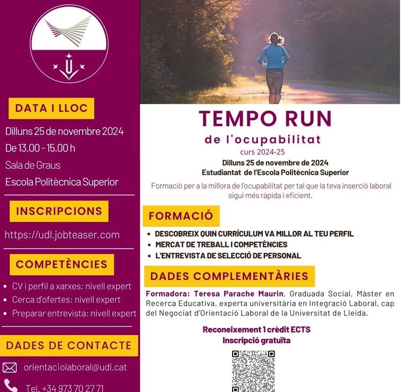 TEMPO RUN de l'ocupabilitat. Formació per a la millora de l'ocupabilitat TEMPO RUN de l'ocupabilitat. Formació per a la millora de l'ocupabilitat
