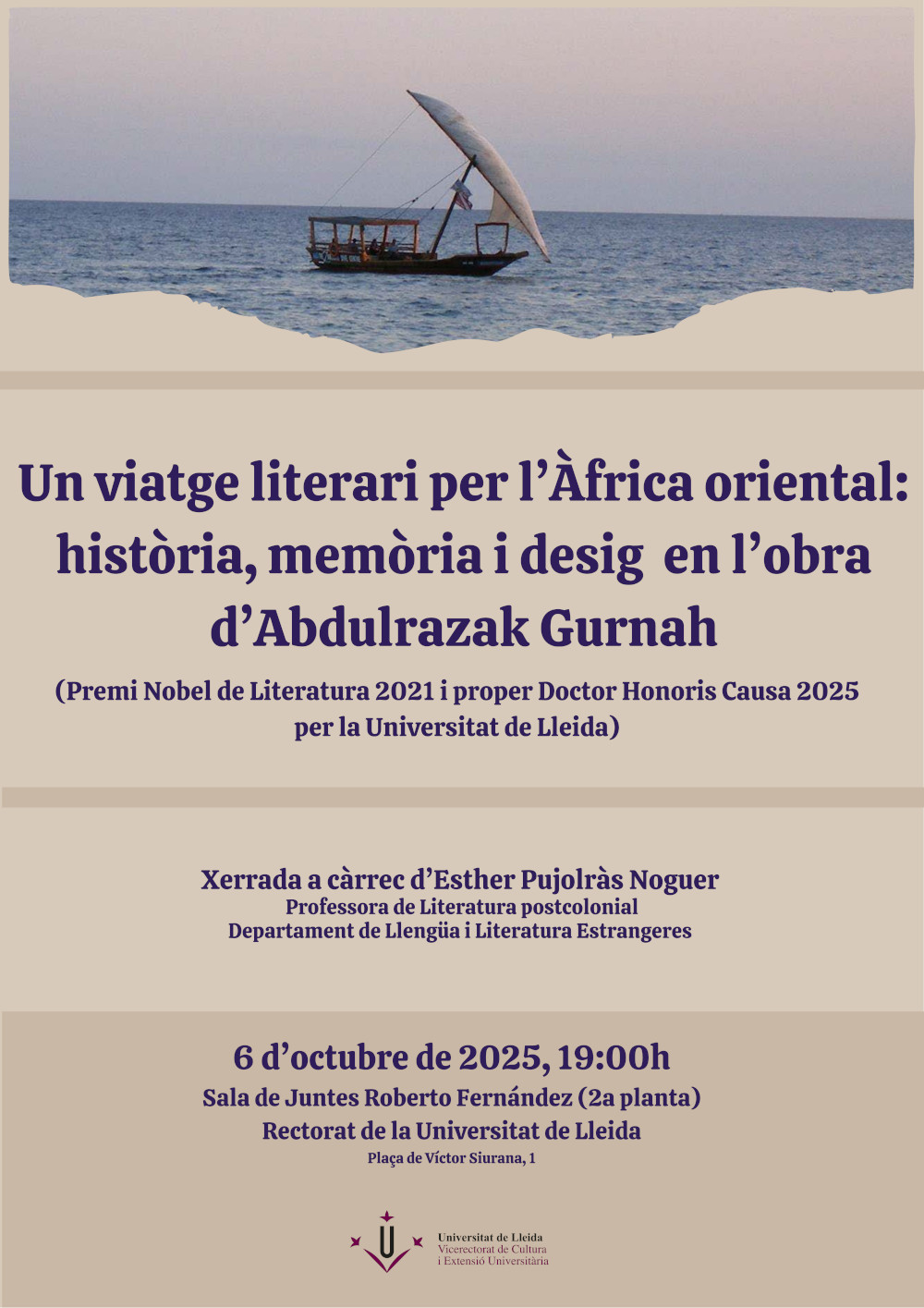 Xerrada: Un viatge literari per l’Àfrica oriental: història, memòria i desig en l'obra d'Abdulrazak Gurnah, Premi Nobel de Literatura 2021