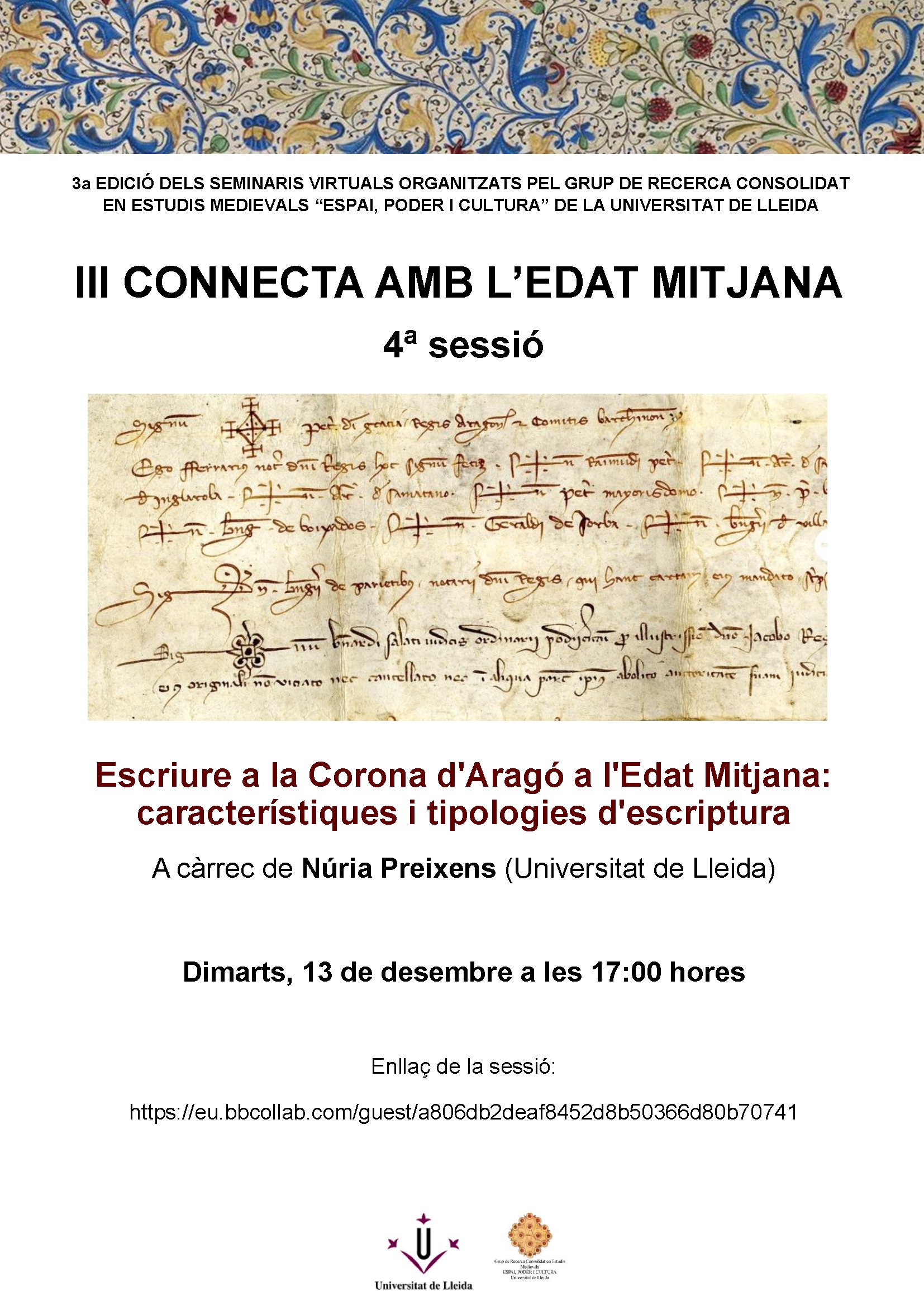 Seminari 'Connecta amb l'Edat Mitjana': Escriure a la Corona d'Aragó a l'Edat Mitjana: característiques i tipologies d'escriptura