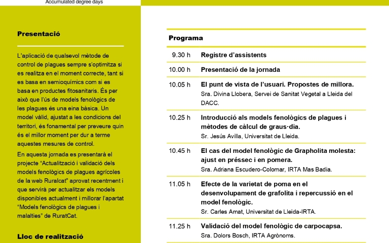 Jornada tècnica: Control de plagues en fruiters: models fenològics
