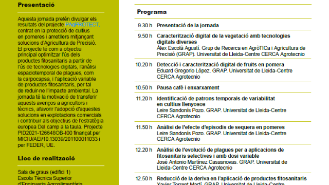 Jornada tècnica: Protecció de cultius llenyosos de precisió. La tecnologia al servei de l’eficiència i la sostenibilitat