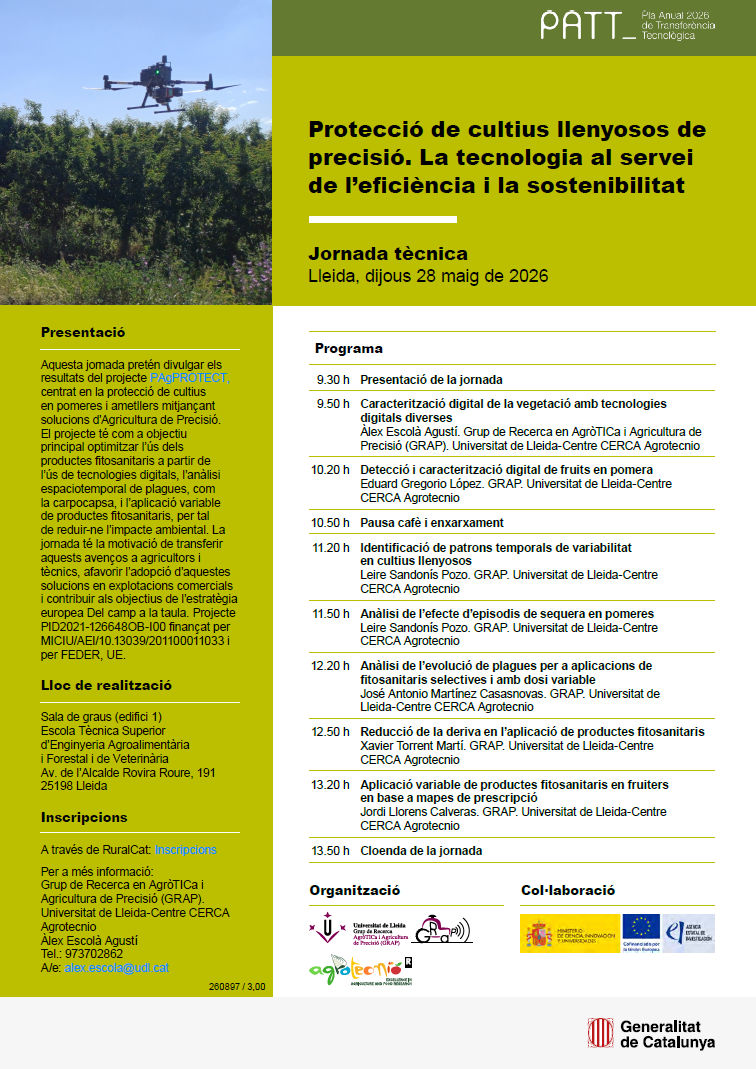 Jornada tècnica: Protecció de cultius llenyosos de precisió. La tecnologia al servei de l’eficiència i la sostenibilitat