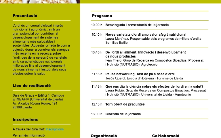 Jornada Tècnica: L’ordi com a recurs per a una alimentació saludable i sostenible: de la recerca a la taula