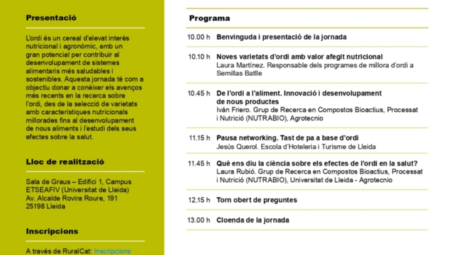 Jornada Tècnica: L’ordi com a recurs per a una alimentació saludable i sostenible: de la recerca a la taula