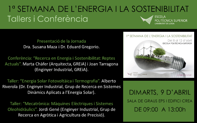 Xerrades i tallers de la 1a Setmana de l'Energia i la Sostenibilitat de l'EPS